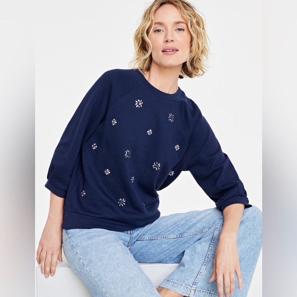 Women's Embellished Elbow-Sleeve Sweatshirt, Created for Macy's